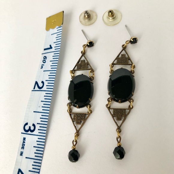 Vintage inspired Black stones and Brass drop earrings. New lightweight - Picture 3 of 6